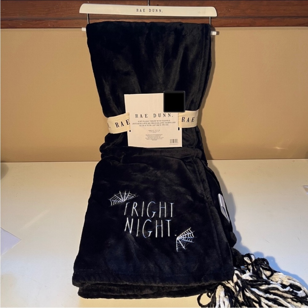 Rae Dunn FRIGHT NIGHT Blanket NWT Throw with Tassels